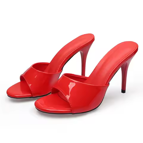 2025 Brand Design Red High Heels Outdoor Slipper Slides Sandals Women Elegant Black Open Toe Summer 