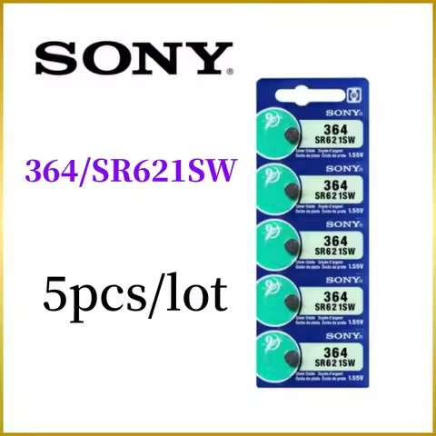5pcs Original SONY AG1 364 Battery SR621SW SR621 364 LR621 364A AG1 SR621W S621 LR60 164 D364 silver