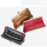 Kiss Lock Genuine Leather Wallet with Multiple Card Slots - For Women