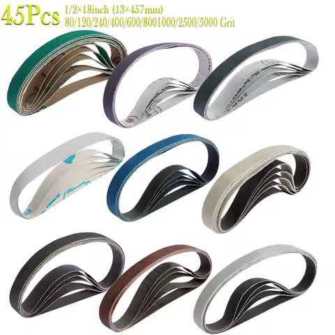 45PCS 1/2×18in Sanding Belt Set 80-5000 Grit Abrasive Belt for Belt Sander Abrasive Tool for Metal W