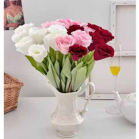 7 Pcs Artificial Eustoma Bouquet Faux Flowers Small Fresh Style Fake Flower Handheld Bouquet Home De