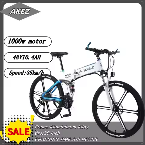AKEZ Electric bicycle 1000W Motor 48V10.4AH Lithium battery Folding E-Bike 26 inch Tire mountain sno