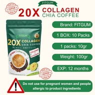 FITGUM 20X Collagen Chia Coffee For Loss Weight Management Anti-Aging Whitening Skin Organic