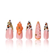 Press on Nails Tropical Sunset | Handmade with Full Covered Crystals | Reusable Full Cover Nails | S
