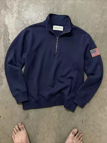 Hot Sell E Embroidered Sweatshirt Y2k Stand Collar Quarter Zip Pullover Oversize Hoodies Mens in Sto