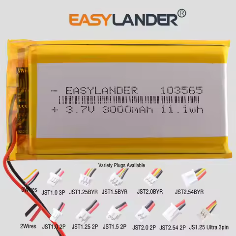 Variety Plugs 103565 3.7V 3000mAh Rechargeable Lithium Lipo Li-ion Polymer Battery 103665