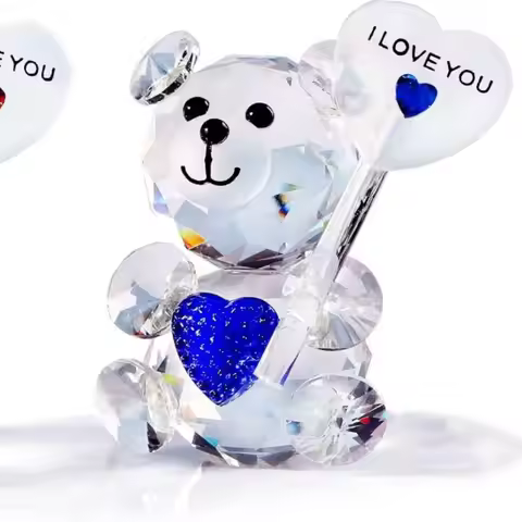 Bear Statue, Beautiful Glass Bear Decoration Cute Red Love Little Bear Statue Home Decoration Dining