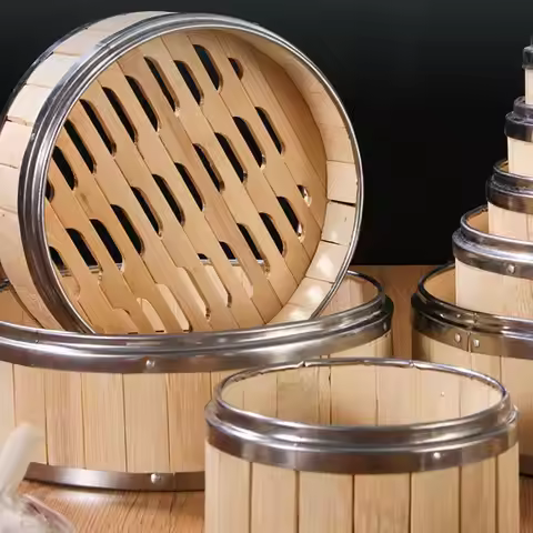 New Bamboo Bamboo Steamer Weaving Handmade Snack Basket Stainless Steel Natural Bamboo basket