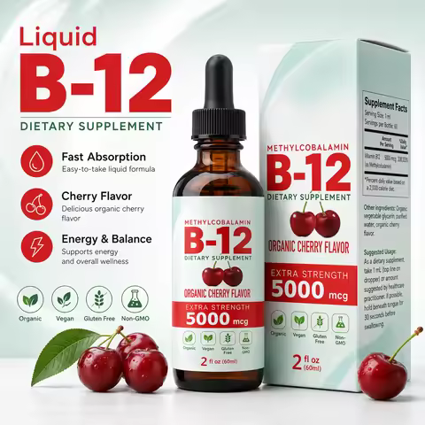Vitamin B12 Drops 5000mcg Methylcobalamin Liquid Sublingual Supplement Cherry Flavor Vegan Sugar Fre