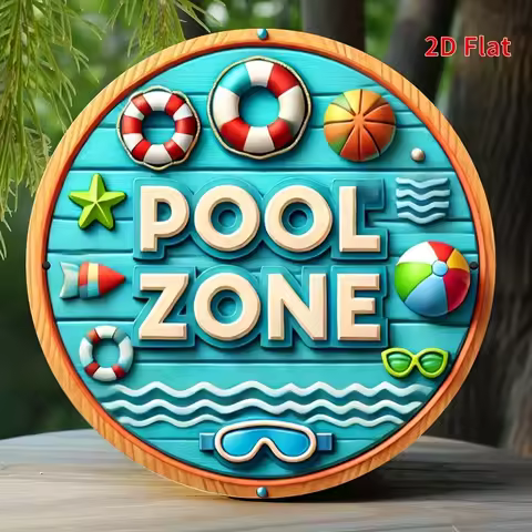 2D Flat Printing, 1pc, Pool Area Sign, Iron Metal Sign, Measuring 19.81X19.81 cm, Suitable for Wall 