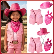 1-12 Years Old Cowgirl Outfit for Kids Girl Pink Vest Scarf Cowgirl Hat Accessories Birthday Photosh