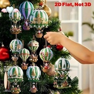 10Pcs Christmas Hot Air Balloon Ornaments,2D Timber Santa Hanging Decorations For Xmas Tree