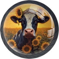 4 Pek Tombol Kabinet Hitam Bunga Matahari Matahari Terbenam Tombol Laci Berbentuk Lembu Pemegang Lac