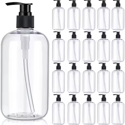 Empty Plastic Pump Bottles Dispenser Clear Refillable Pump Bottle for Shampoo, Liquid Soap, Massage