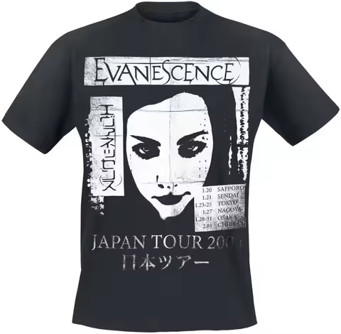 Evanescence 2004 Japan Tour Amy Lee Print T Shirt, 100% Cotton Casual Neutral Tee, Gothic Metal Stre