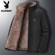 Playboy เสื้อแจ็กเก็ตผู้ชายปกตั้งเสื้อโค้ทแฟชันขนาดใหญ่แบบเรียบง่ายลำลองให้ความอบอุ่นในฤดูใบไม้ร่วงแ