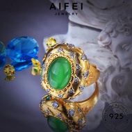 AIFEI JEWELRY Silver Sterling Accessories Ring Carving Original Emerald Cincin 925 Perak Women Korean Adjustable Brushed For 純銀戒指 Perempuan R2606