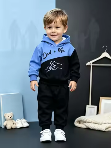 Baby Boy 2 Piece Tracksuit Set Dad+Me Fist Print Colorblock Hooded Sweatshirt Jogging Pants Toddler 