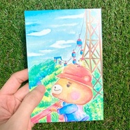 【 水彩 明信片 】幸福 歪嘴 小熊 遊香港 x 海洋公園 纜車 救援