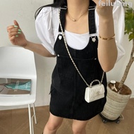 U-neck Tooling Pocket A-Line Short Strap Dress 2024 Spring Summer Age-Reducing Diary Wear Black Strap Dress