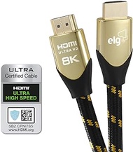 ELG 8K Certified HDMI Cable 2.1 48Gbps 6.6FT/2M,Ultra High Speed 8K@60Hz,4K@120Hz,144Hz,24K Gold,eARC,Ethernet,VRR,TrueHD,DTS-X,Dolby Atmos-TV,Laptop,Gaming Monitor