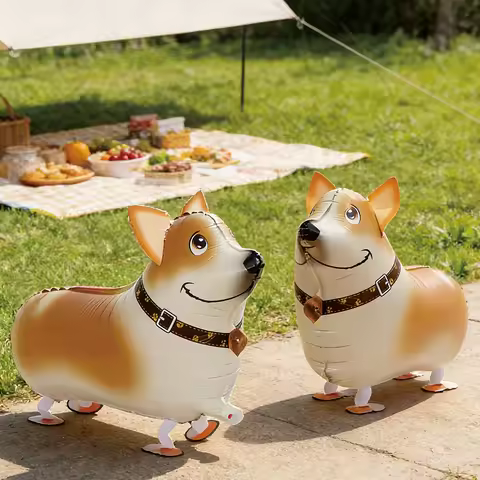 2Pcs Dog Walking Balloon 3D corgi Balloon Pet Dog Theme Party Gift Decoration Holiday Party Balloon