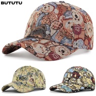 BUTUTU Unisex-Teens Caps, Cartoon Bear Print Cute Bear Baseball Cap, Cotton Little Bear Print Duckbi