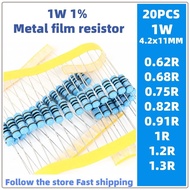 20pcs 1W metal film resistor 1% 0.62R 0.68R 0.75R 0.82R 0.91R 1R 1.2R 1.3R ohm