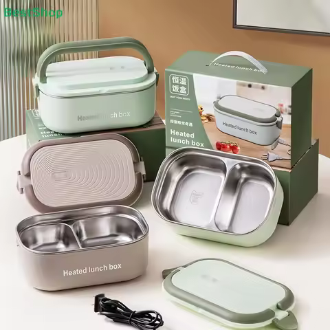 Lunch Box With Electric Heater 2-Basket Stainless Steel 304 No Rust Portable Water-free Electric Lun