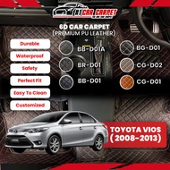 6D Car Carpet Toyota Vios  ( 2008-2013) Carpet Car Mat Premium PU Leather Customized Fit Karpet Kere