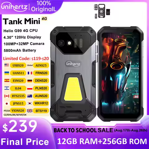Unihertz 8849 Tank Mini Rugged Smartphone 4.3 Inch Display Android 13 5800mAh 24GB 256GB Helio G99 O