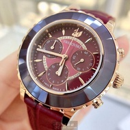 SWAROVSKI手錶,編號SW00037,40mm玫瑰金錶殼,酒紅色錶帶款