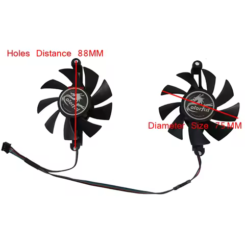 Video Graphics Card Fan,Video VGA GPU Cooling,2Pcs/Set,75MM,88mm Mounting Holes Pitch,For Colorful G