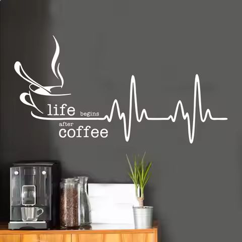 Life Begins After Coffee Heartbeat Wall Sticker Decal Kitchen Restaurant Cafe Shop Inspiral Quote Ho