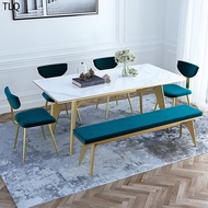 TLQ Marble Dining Table And Bench And Dining Chair Combination Modern Rectangular Table Multi-Person Table