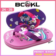 【 BCKL 】Girl's Cartoon Flip-Flops Kids Slippers | Pony Unicorn Shoes Lake Sandals Color | Kasut Seli