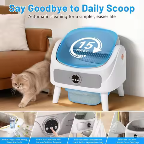 Open-Top Large Capacity Self-Cleaning Cat Litter Box Robot, APP Control for Multiple Cats, Custom