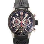 近全新 TAG Heuer Carrera Calibre Heuer 02 CBG2010-0 計時碼錶 不鏽鋼錶殼 黑色橡膠錶帶 自動上鍊腕錶 鏤空黑色錶盤 1210 [二手] TAG HEUER