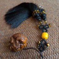 孤品黃楊木手工雕刻根付招財吉祥金蟾禮品中國結珠環流蘇擺件