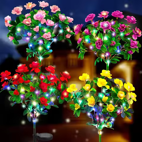 Waterproof LED Azalea Flower Solar Lights Outdoor Landscape Light for Lawn Patio Garden Path Decorat
