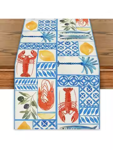 1 Piece Summer Lemon Tablecloth Crayfish Italian Lemon Tablecloth Italian Blue Ceramic Tile Lemon Me