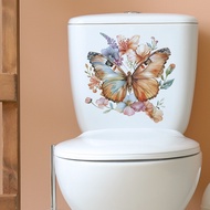 29x29cm Dreamy Flowers Butterflies Pattern Self Adhesive Toilet Stickers for Bathroom Home Decoratio