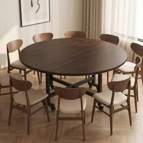100cm 120cm Round Dining Table with Turntable Modern Portable Foldable Kitchen Table Japanese Restau