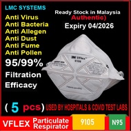 Mask Respirator 3M face mask N95 Vflex respirator 9105 Topeng 面具 (5 pcs).