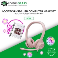 Logitech Pink H390 Wired Headset for PC/Laptop, Stereo Headphones w Noise Cancelling Microphone, USB