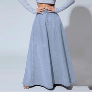 Denim Skirt For Women Multiple Buttons Solid Color Skirt Wanita Retro Loose Large Swing Skirts Jeans