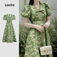 (NEW) Lovito Casual Dress Tie Front Ruffle Hem Spring/summer Green Dress for Women L178ED603
