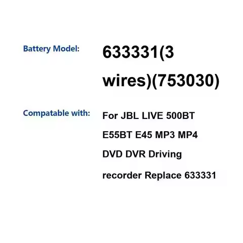 Headset Battery 700mAh For Jbl Live 500BT E55BT E45 MP3 MP4 Dvd Dvr Driving Recorder Replace 633331 