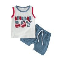 Independence Day Outfits for Baby Boy Children Clothes Set Indian Splicing Color T Shirt Drawstring 