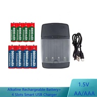 1.5V AA/AAA Alkaline Rechargeable Battery+4 Slots Smart USB Charger